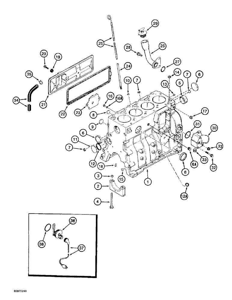 Схема запчастей Case 570LXT - (2-045A) - CYLINDER BLOCK, 4-390 ENGINE (02) - ENGINE