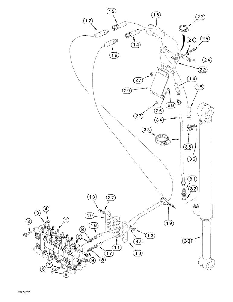 Схема запчастей Case 570LXT - (8-030) - BACKHOE BUCKET CYLINDER HYDRAULIC CIRCUIT, MODELS WITH EXTENDABLE DIPPER (08) - HYDRAULICS