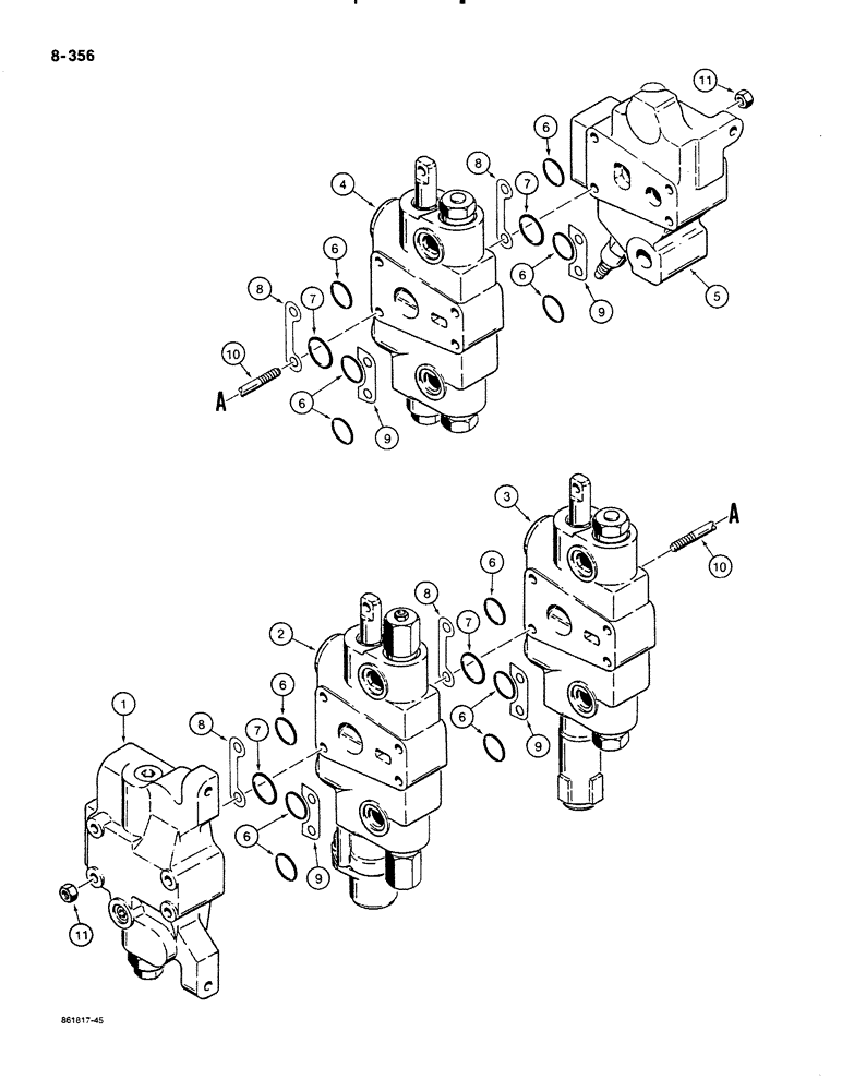 Схема запчастей Case 580K - (08-356) - LOADER CONTROL VALVE, THREE SPOOL (08) - HYDRAULICS