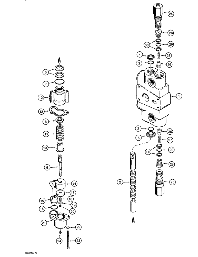 Схема запчастей Case 580SK - (8-070) - LOADER CONTROL VALVE, BUCKET SECTION, WITH MAGNETIC DETENT AND CIRCUIT RELIEF VALVE (08) - HYDRAULICS