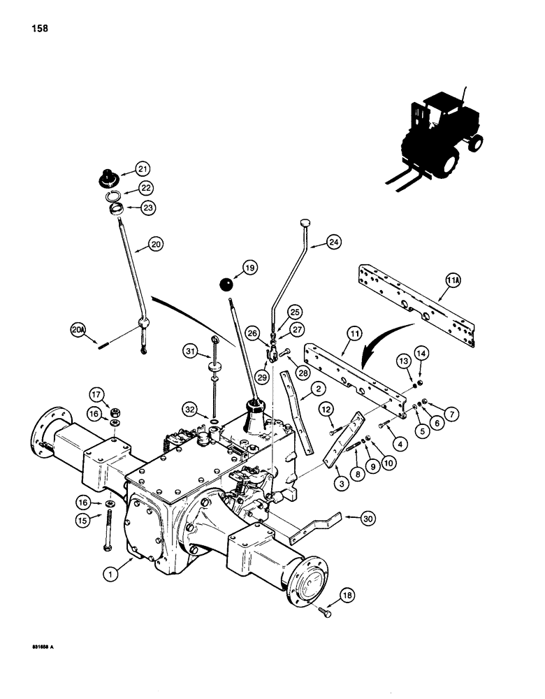 Схема запчастей Case 584D - (158) - TRANSAXLE AND DIFFERENTIAL LOCK, TWO WHEEL DRIVE MODELS BEFORE TRANSAXLE S/N 16249203 (27) - REAR AXLE SYSTEM