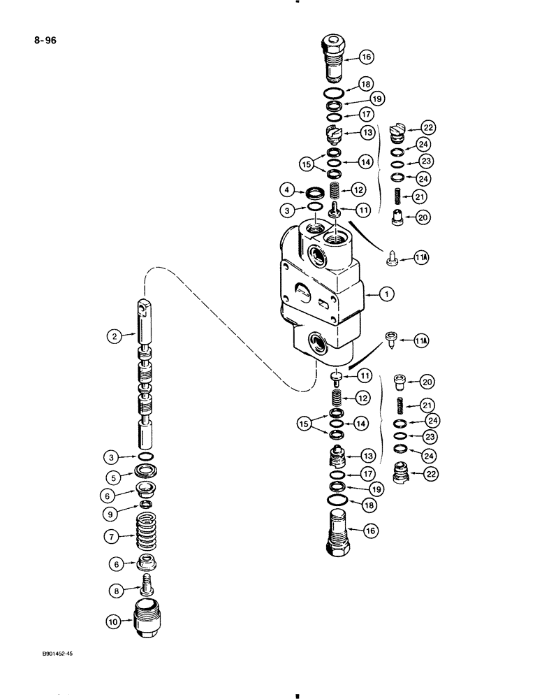 Схема запчастей Case 580K - (8-096) - LOADER CONTROL VALVE, CLAM SECTION (08) - HYDRAULICS