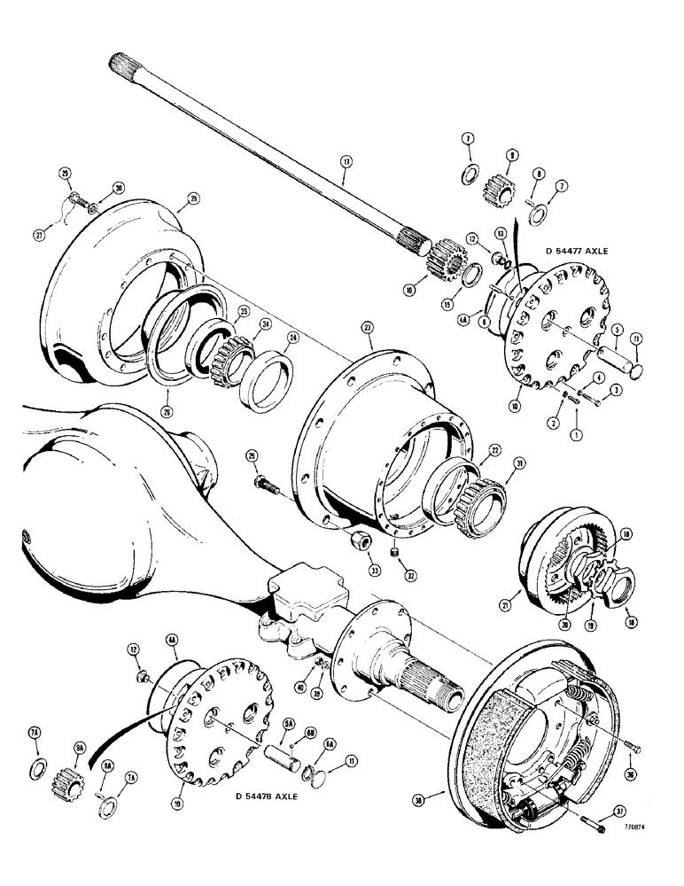 Схема запчастей Case 780 - (218) - D54477 & D54478 REAR AXLES, B4 TRAC SN 5500354, ALSO 5500426->5500439 AXLE HOUSING & PLANETARY (06) - POWER TRAIN