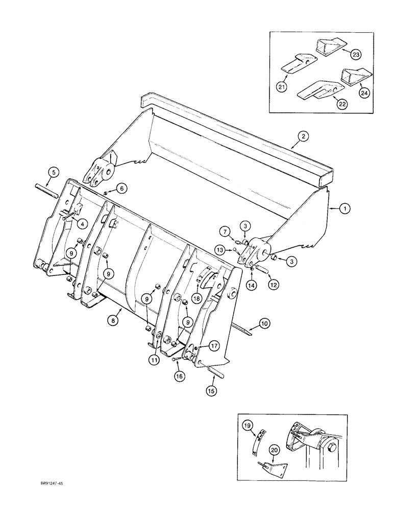 Схема запчастей Case 580SK - (9-018) - CLAM BUCKET, OPTIONAL BUCKET TEETH (09) - CHASSIS/ATTACHMENTS