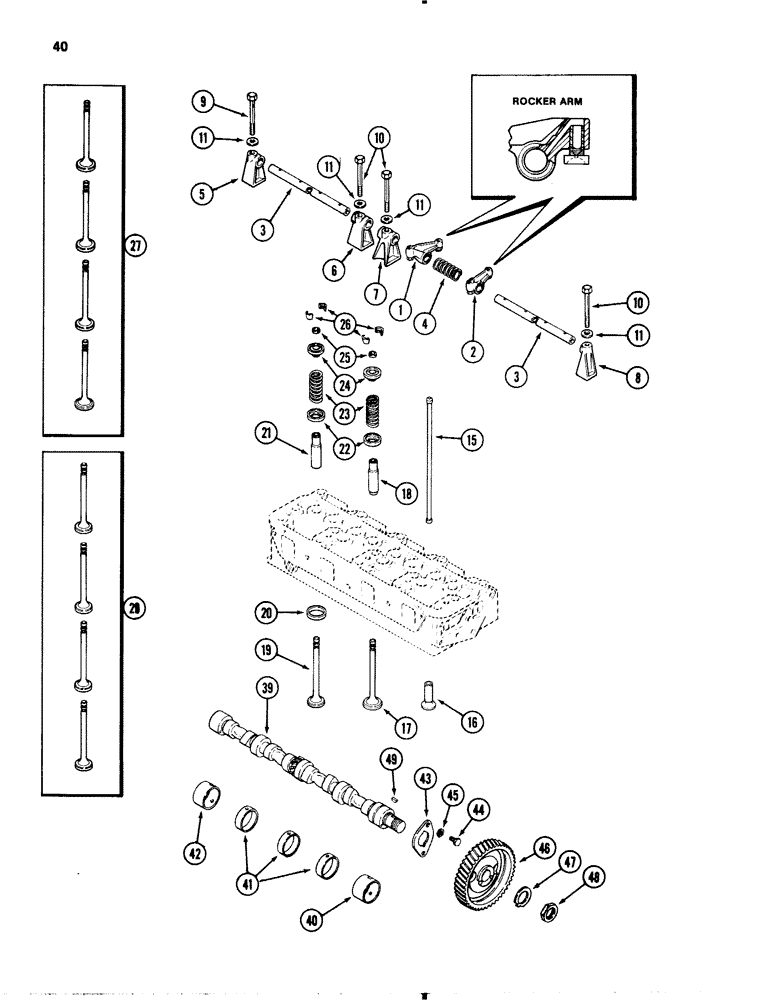 Схема запчастей Case 1845B - (040) - VALVE MECHANISM & CAMSHAFT, 188 DIESEL ENGINE (02) - ENGINE