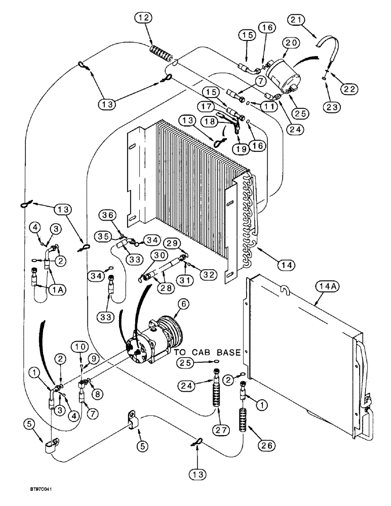 Схема запчастей Case 590L - (9-128) - AIR CONDITIONING, CONDENSER AND RECEIVER-DRIER (09) - CHASSIS/ATTACHMENTS