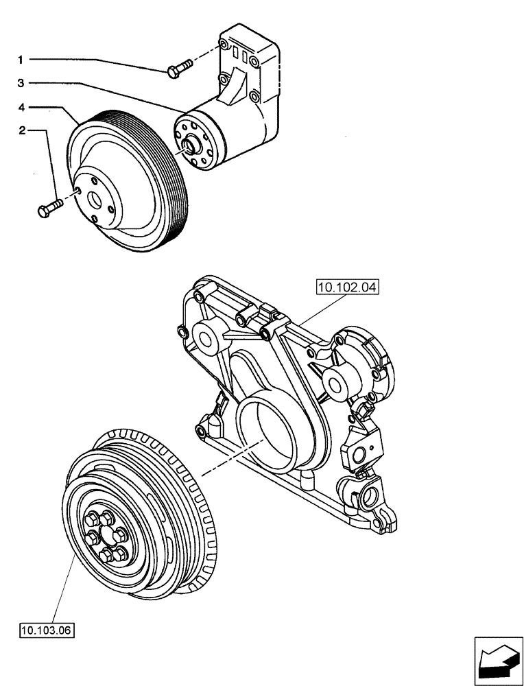 Схема запчастей Case 590SN - (10.414.02) - FAN DRIVE (580SN, 580SN WT, 590SN) (10) - ENGINE