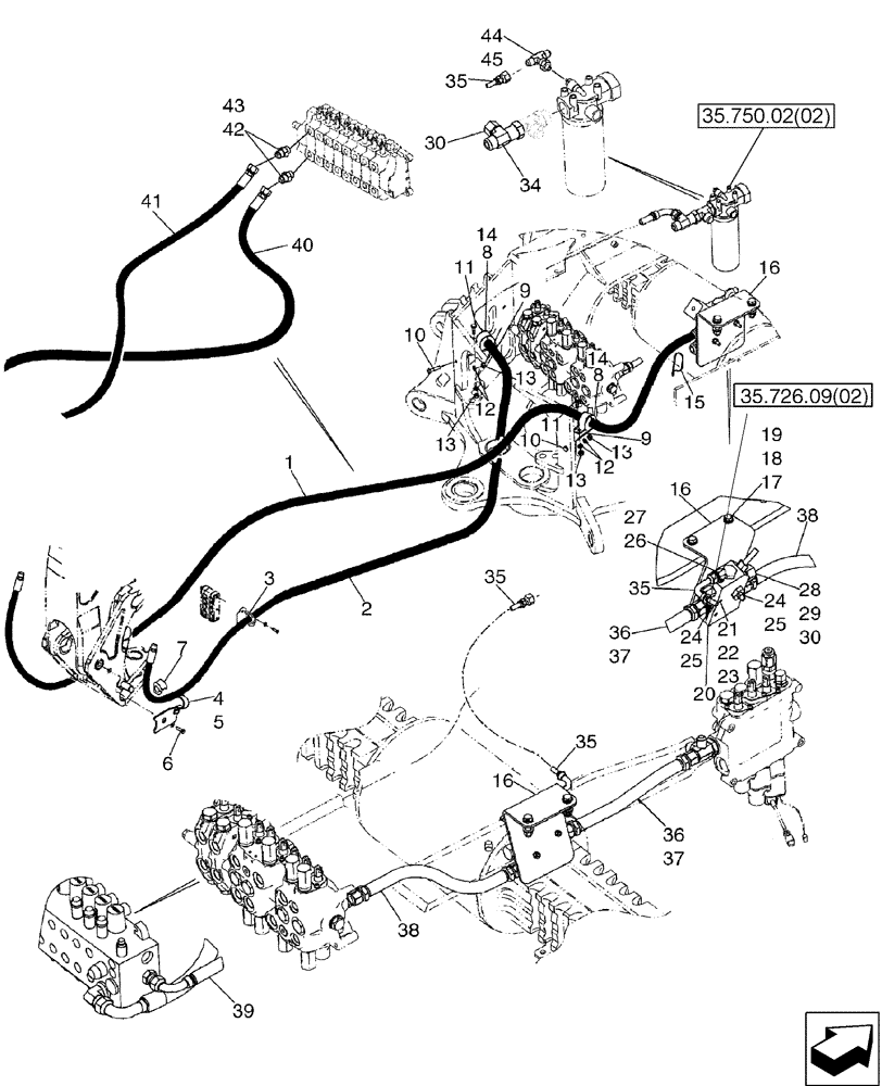 Схема запчастей Case 580SM - (35.726.09[01]) - HYDRAULICS - BACKHOE AUXILIARY (WITHOUT PILOT CONTROLS) (35) - HYDRAULIC SYSTEMS