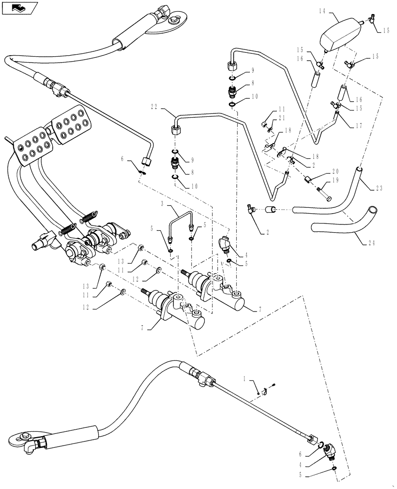 Схема запчастей Case 588H - (33.202.01) - BRAKES MASTER CYLINDER, RESERVOIR INSTALLATION (33) - BRAKES & CONTROLS