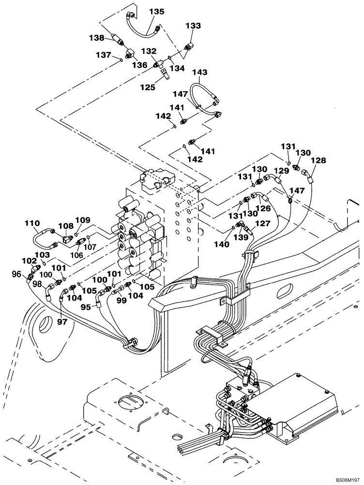 Схема запчастей Case CX290B - (08-22) - PILOT CONTROL LINES, CONTROL VALVE - TWO WAY (08) - HYDRAULICS