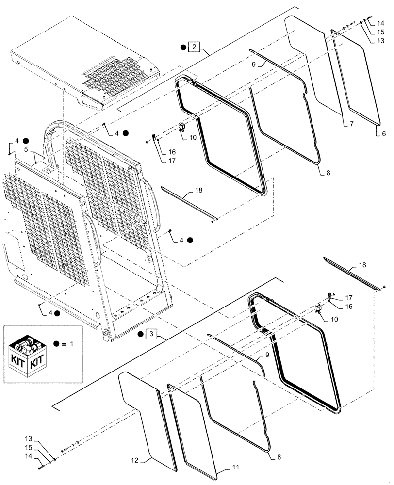 Схема запчастей Case 410 - (09-55) - SIDE WINDOWS (09) - CHASSIS