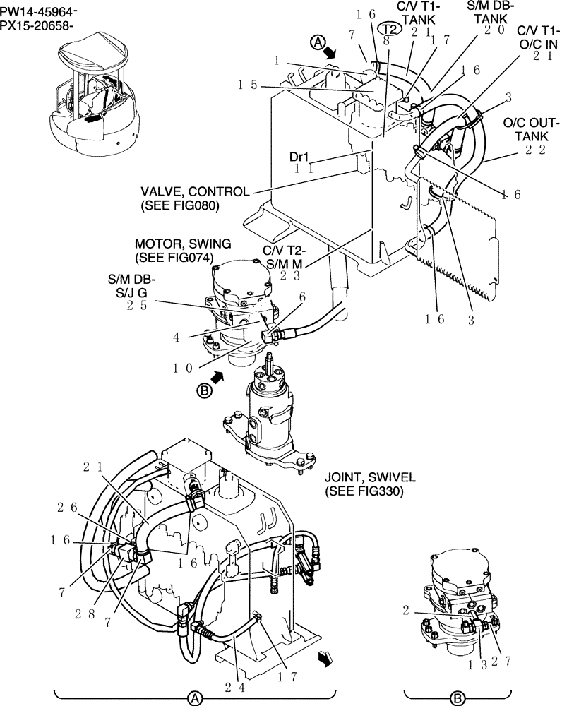 Схема запчастей Case CX36B - (110-01[1]) - HYDRAULIC LINES, RETURN (05) - SUPERSTRUCTURE