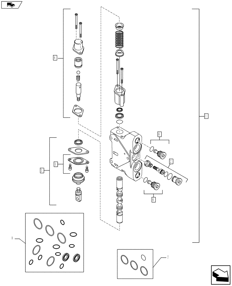 Схема запчастей Case 590SN - (35.724.17[04]) - VAR - 747864, X20137X - LOADER CONTROL VALVE, 3 SECTIONS - BOOM SECTION (PILOT CONTROLS) (35) - HYDRAULIC SYSTEMS