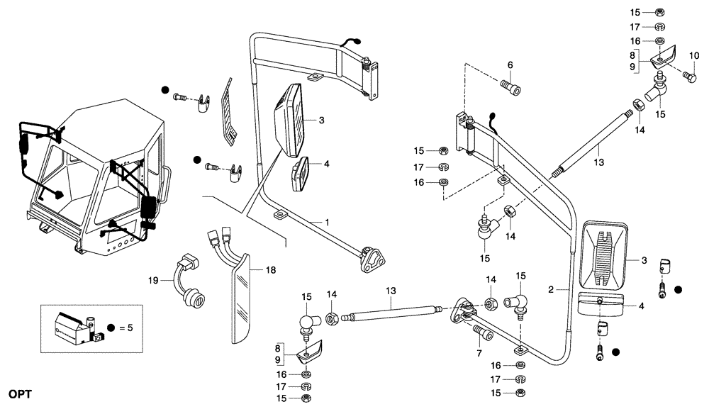 Схема запчастей Case 330 - (51A00021115[01]) - ROPS CAB - ELECTRICAL EXTERNAL DRIVING MIRRORS - OPTIONAL (10) - Cab/Cowlings