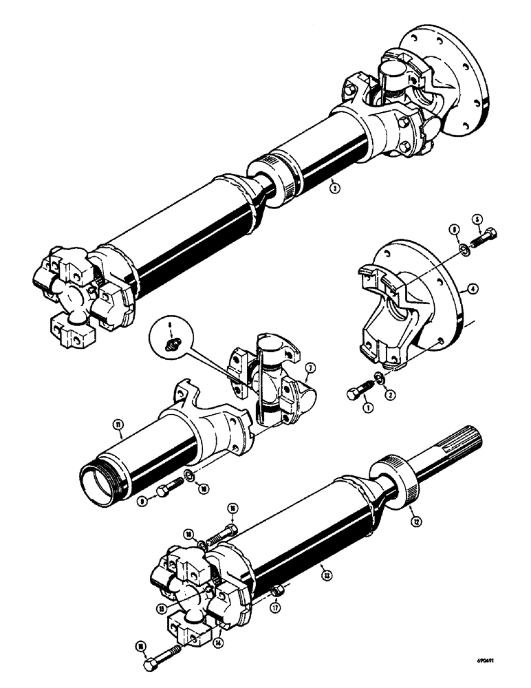 Схема запчастей Case 400 - (042) - TRANSMISSION DRIVE SHAFT, TRACTOR SERIAL NUMBER 6579 AND AFTER (03) - TRANSMISSION