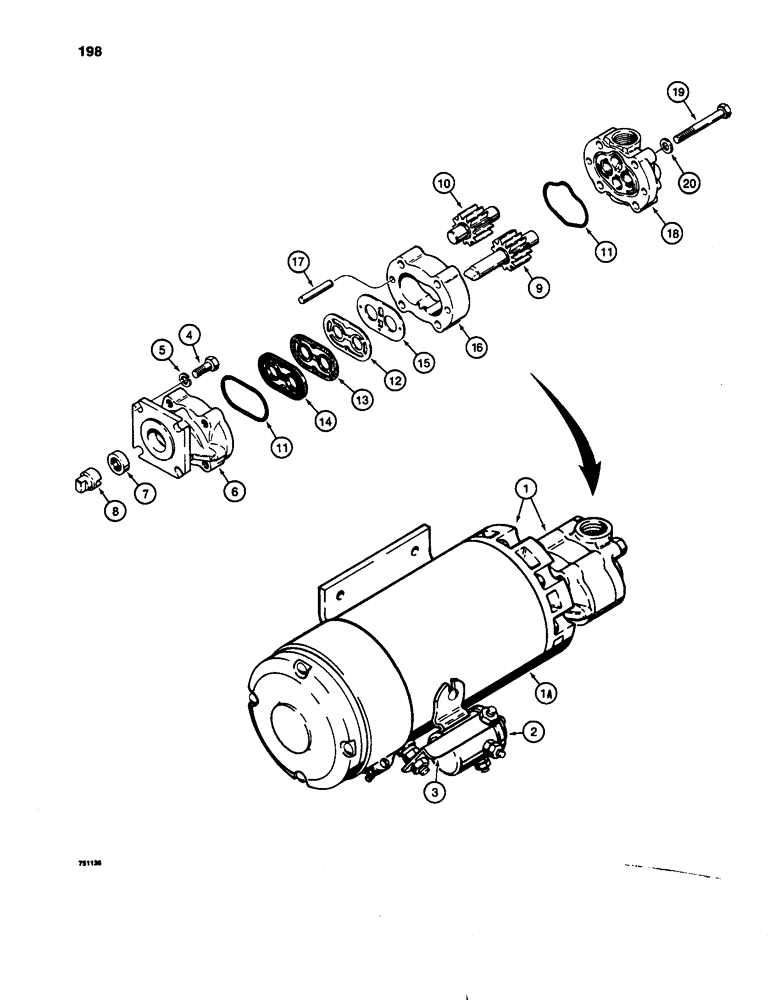 Схема запчастей Case W24C - (198) - L70813 AUXILIARY STEERING PUMP AND MOTOR (05) - STEERING