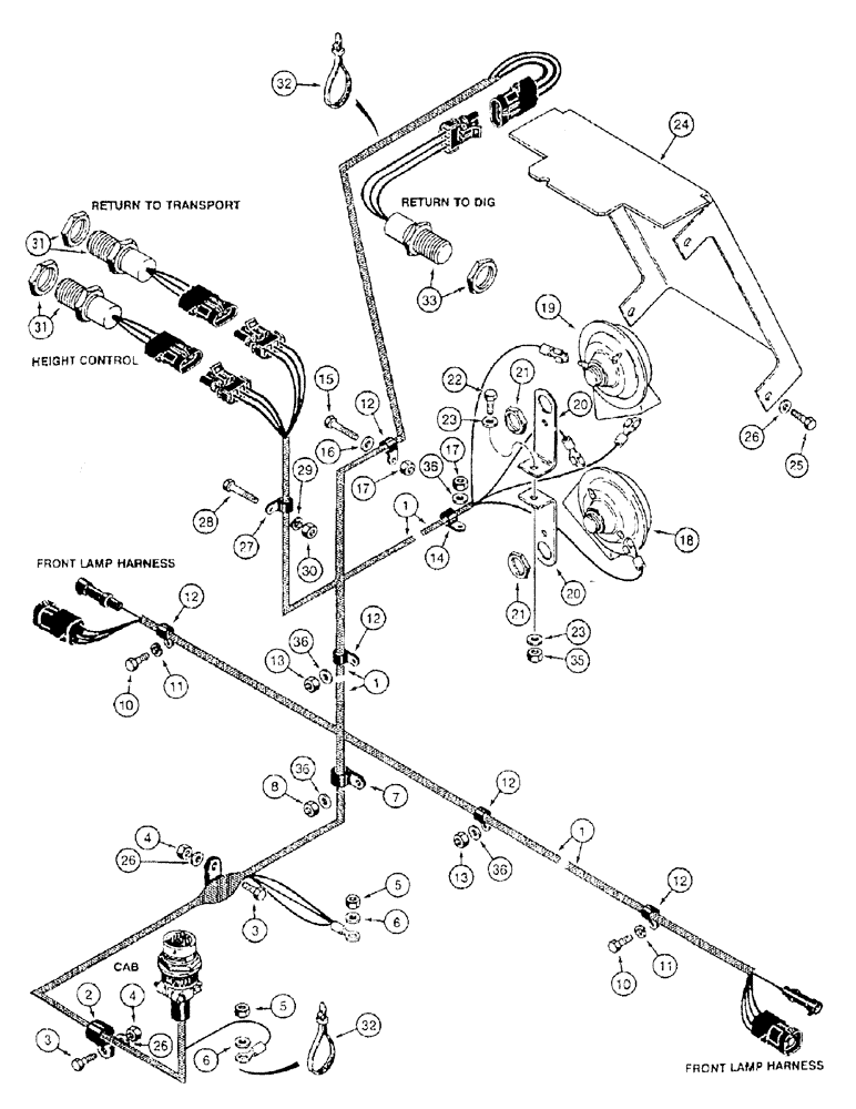 Схема запчастей Case 921B - (4-002) - FRONT HARNESS - HORNS AND SWITCHES (04) - ELECTRICAL SYSTEMS