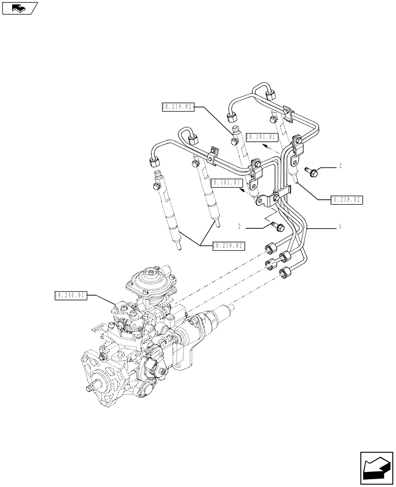 Схема запчастей Case SR220 - (10.218.01[03]) - INJECTION EQUIPMENT - PIPING (504207956) (10) - ENGINE