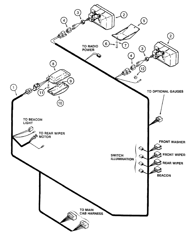 Схема запчастей Case 921B - (4-006) - CAB ROOF HARNESS (04) - ELECTRICAL SYSTEMS