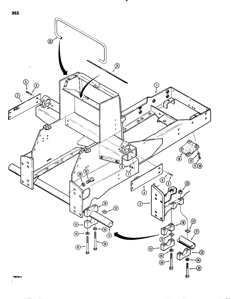 Схема запчастей Case 1150C - (362) - MAIN FRAME, PIVOT SHAFT, AND PULL HOOK, DOZER AND DRAWBAR MODELS (09) - CHASSIS/ATTACHMENTS