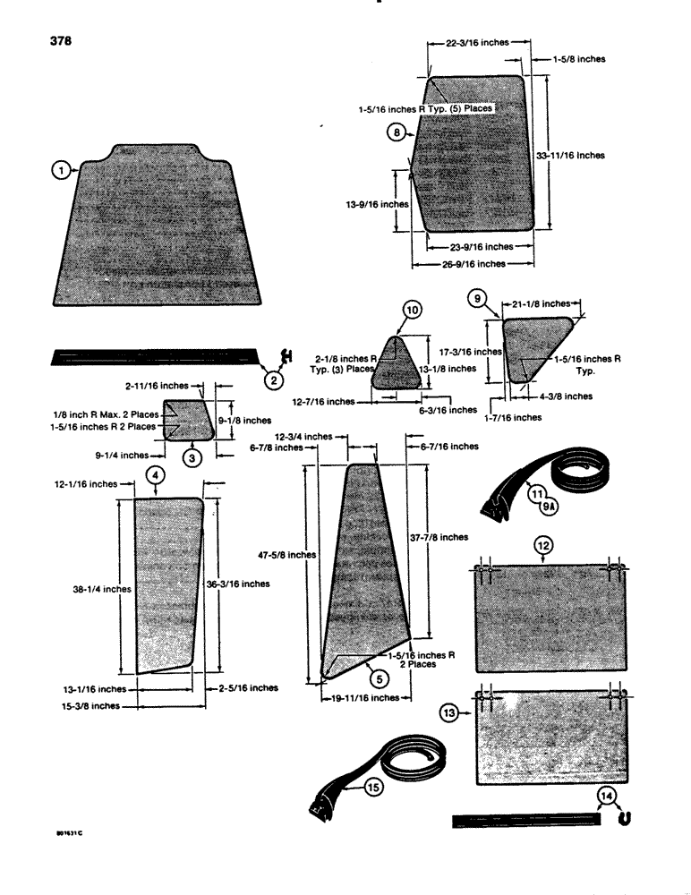 Схема запчастей Case 780B - (378) - CAB GLASS - U.S. DIMENSIONS (09) - CHASSIS/ATTACHMENTS