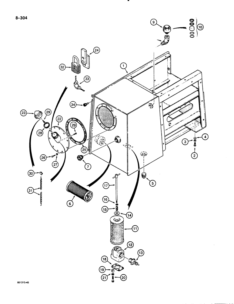 Схема запчастей Case 1455B - (8-304) - HYDRAULIC RESERVOIR - REAR FILL, IF USED (08) - HYDRAULICS