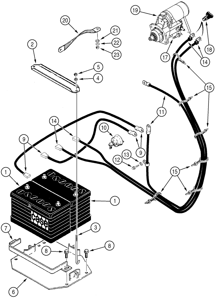 Схема запчастей Case 850H - (04-05) - BATTERY AND BATTERY CABLES - STARTER, MODELS WITH DUAL BATTERIES (04) - ELECTRICAL SYSTEMS