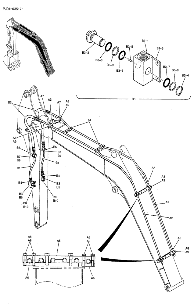 Схема запчастей Case CX50B - (04-005) - HYDRAULIC LINES, BOOM 2.79M (9FT 2IN) (NIBBLER & BREAKER) - ASN PJ04-03517 Attachments