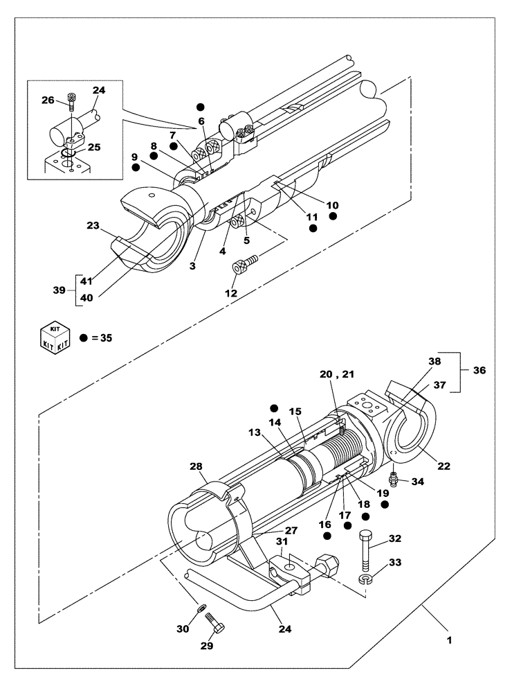 Схема запчастей Case CX160C - (35.964.22) - BOOM CYLINDER - RIGHT (35) - HYDRAULIC SYSTEMS