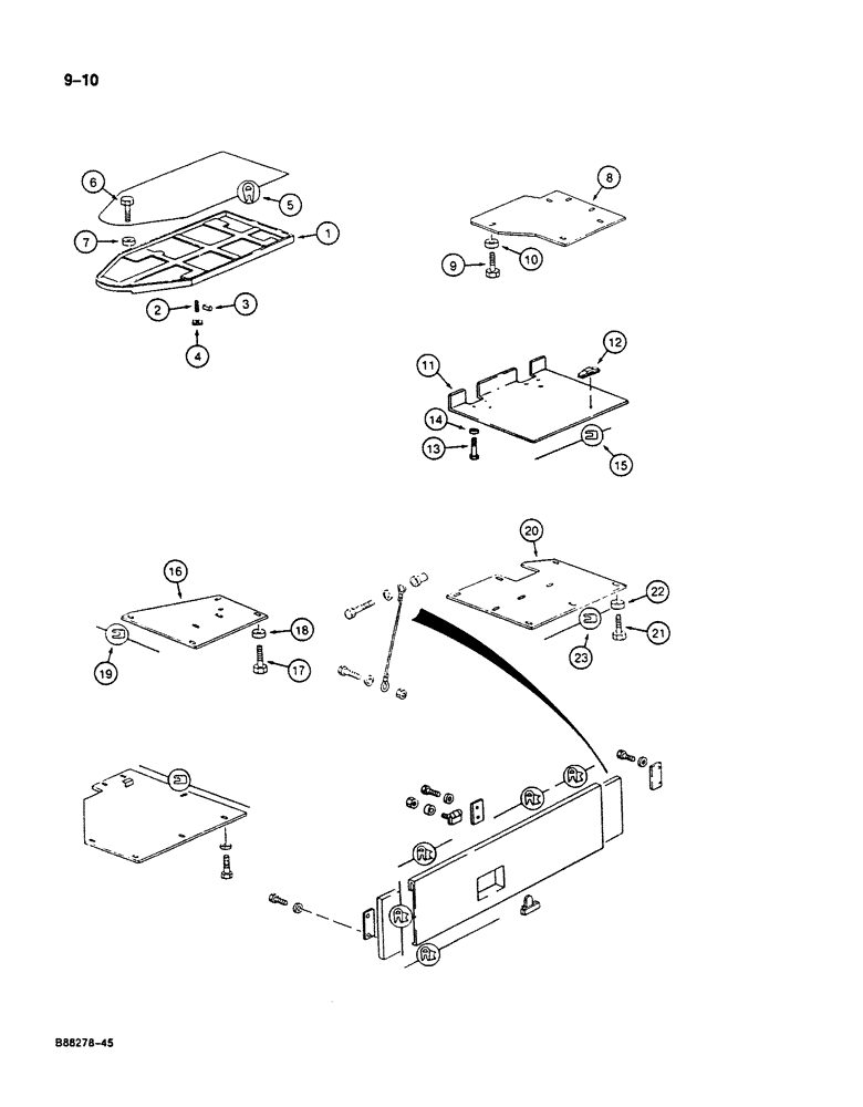 Схема запчастей Case 125B - (9-010) - TURNTABLE LOWER ACCESS COVERS, P.I.N. 74251 THROUGH 74630 (09) - CHASSIS