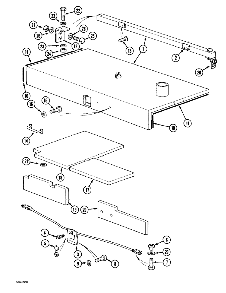 Схема запчастей Case 888 - (9B-08) - ENGINE UPPER ACCESS COVER, P.I.N. 15401 THRU 15635, P.I.N. 106801 THRU 106809 (09) - CHASSIS