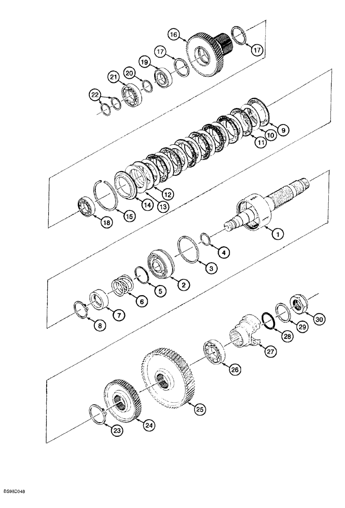 Схема запчастей Case 580SL - (6-108) - CLARK POWERSHIFT TRANSMISSION ASSEMBLY, CLUTCH AND PINIONS, SECOND GEAR (06) - POWER TRAIN