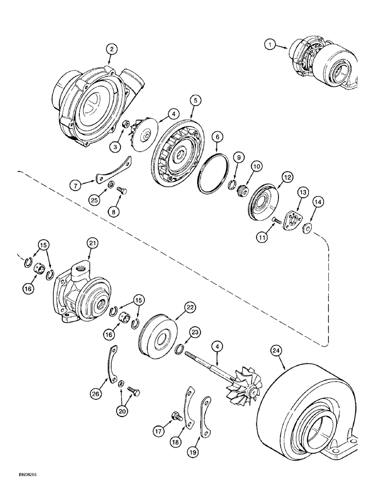 Схема запчастей Case 9020B - (2-042) - TURBOCHARGER, 4TA-390 ENGINE, PRIOR TO P.I.N. DAC02#2001 (02) - ENGINE