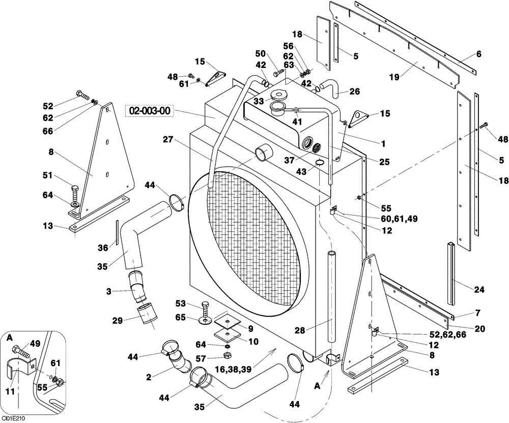 Схема запчастей Case SV210 - (02-002-00[01]) - WATER CIRCUIT - ENGINE (02) - ENGINE