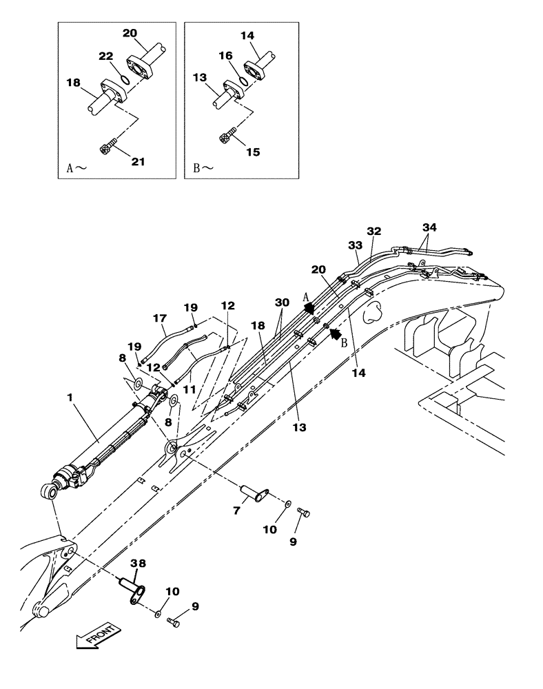 Схема запчастей Case CX250C - (08-017[03]) - HYDRAULIC CIRCUIT - DIPPER CYLINDER - MONOBLOCK BOOM - 10.30 M - CX250C LR (08) - HYDRAULICS