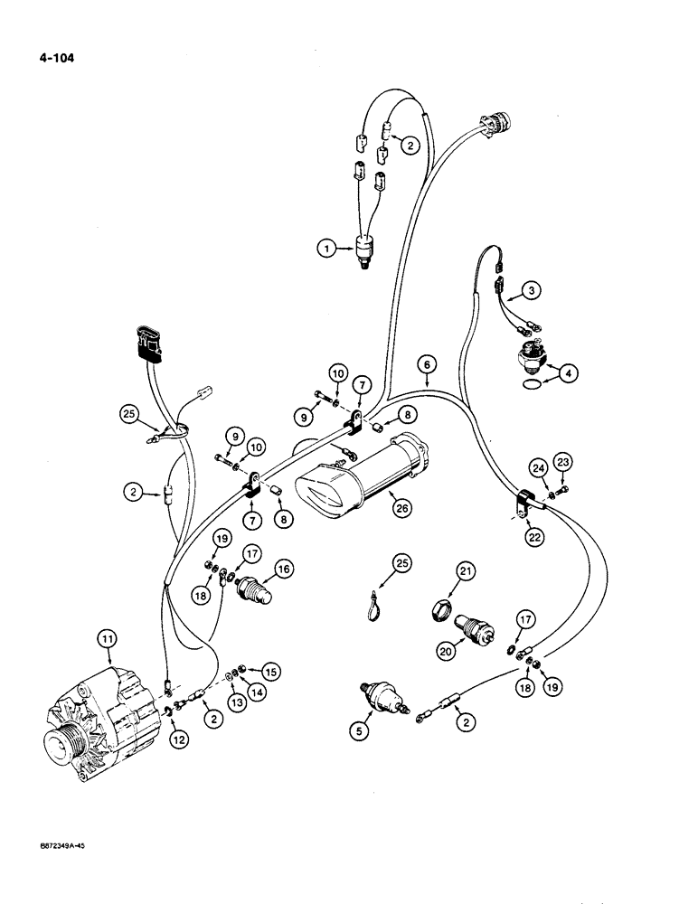 Схема запчастей Case W36 - (4-104) - ENGINE AND TRANSMISSION HARNESS (04) - ELECTRICAL SYSTEMS