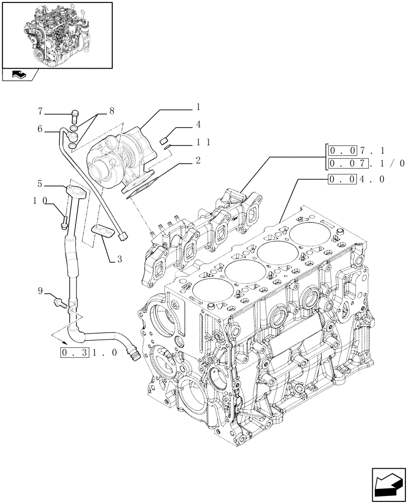 Схема запчастей Case 21E - (0.24.0) - TURBOCHARGER (01) - ENGINE