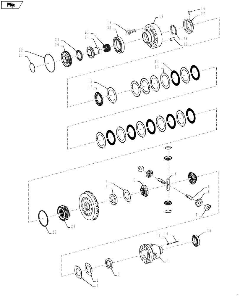 Схема запчастей Case 621F - (25.102.07[01]) - FRONT DIFFERENTIAL LOCKING (25) - FRONT AXLE SYSTEM