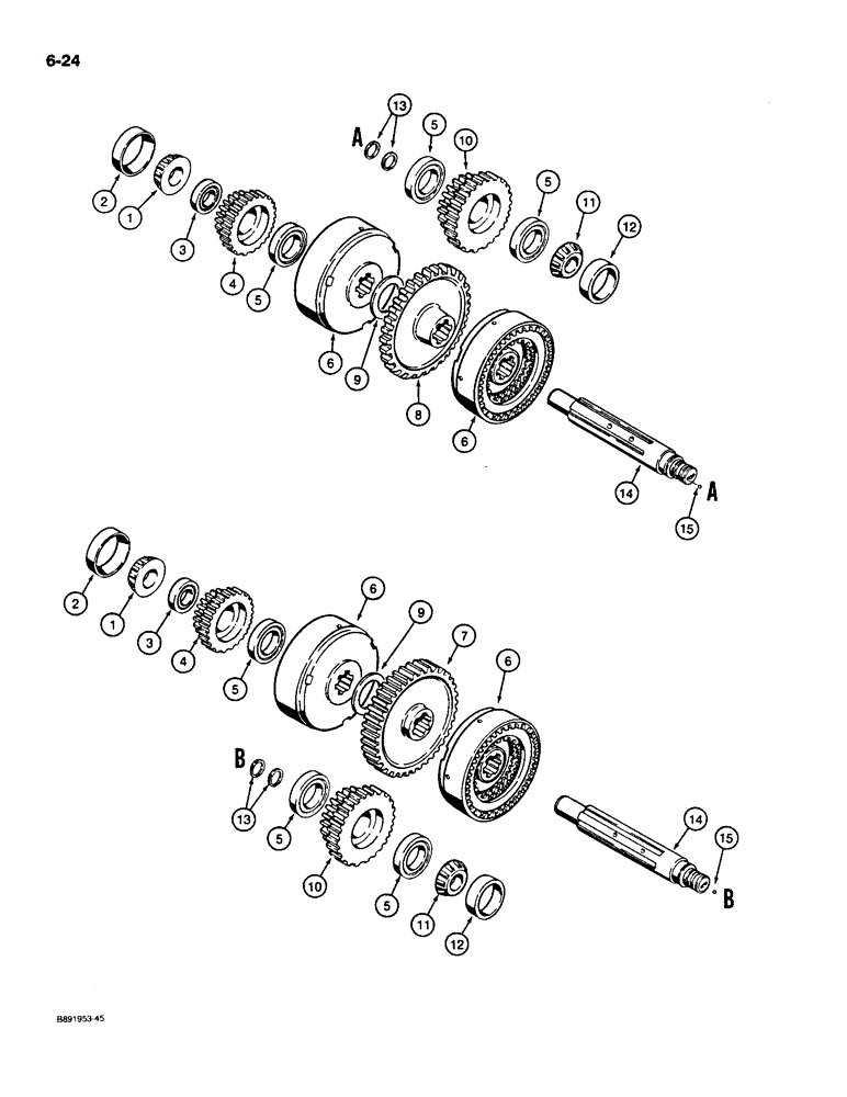 Схема запчастей Case 550 - (6-24) - TRANSMISSION HIGH-LOW CLUTCHES AND SHAFTS (06) - POWER TRAIN