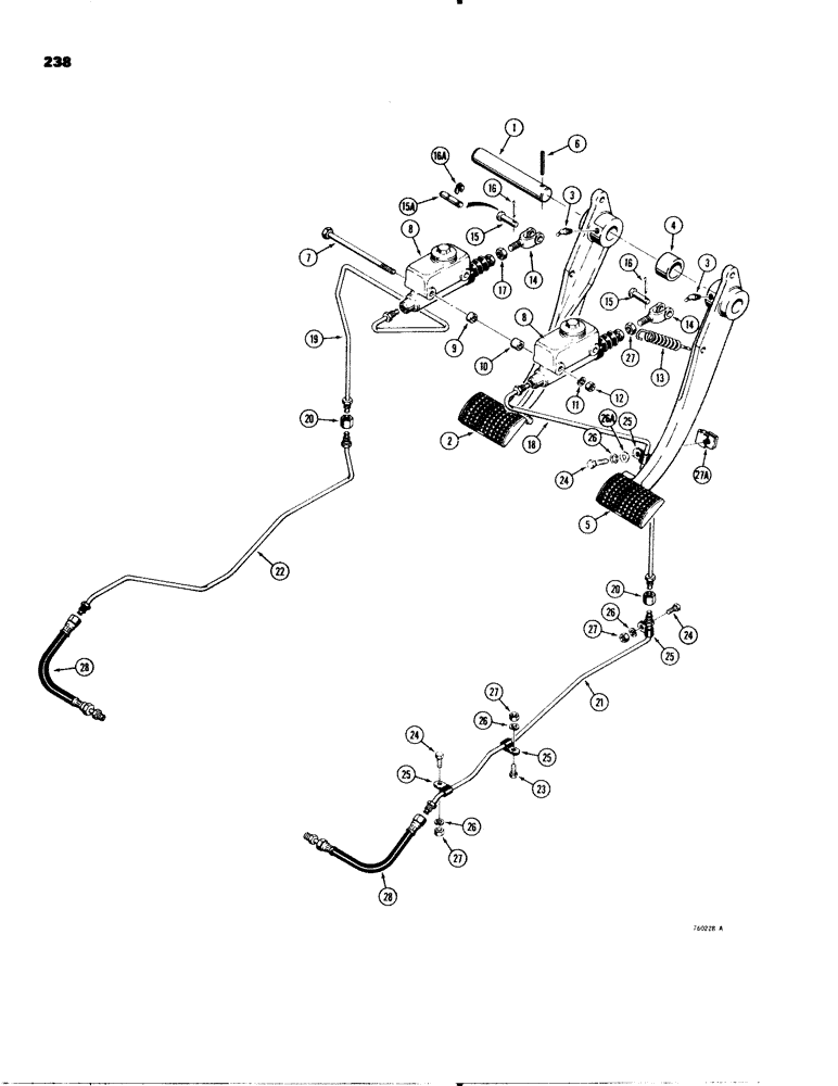 Схема запчастей Case 580C - (238) - BRAKE PEDALS AND BRAKE SYSTEM, MECHANICAL SHUTTLE MODELS (07) - BRAKES