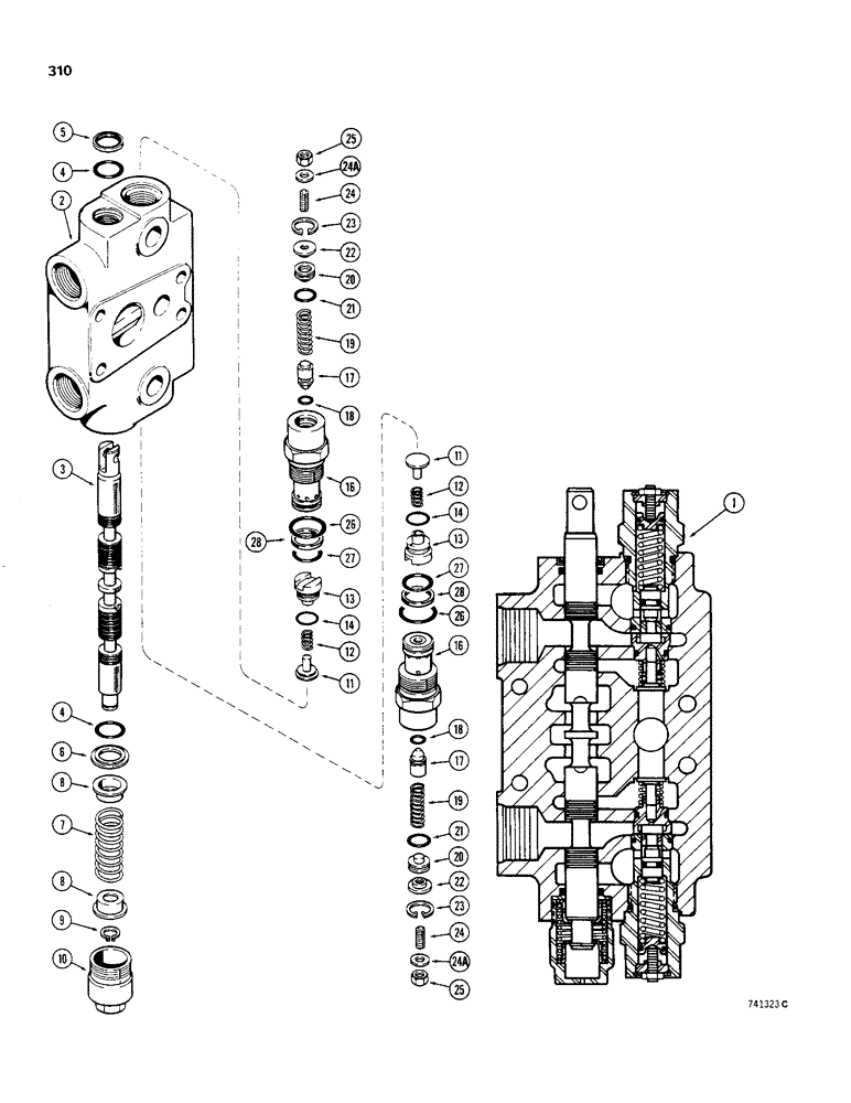 Схема запчастей Case 480C - (310) - BACKHOE CONTROL VALVE, BUCKET AND DIPPER SECTIONS (35) - HYDRAULIC SYSTEMS