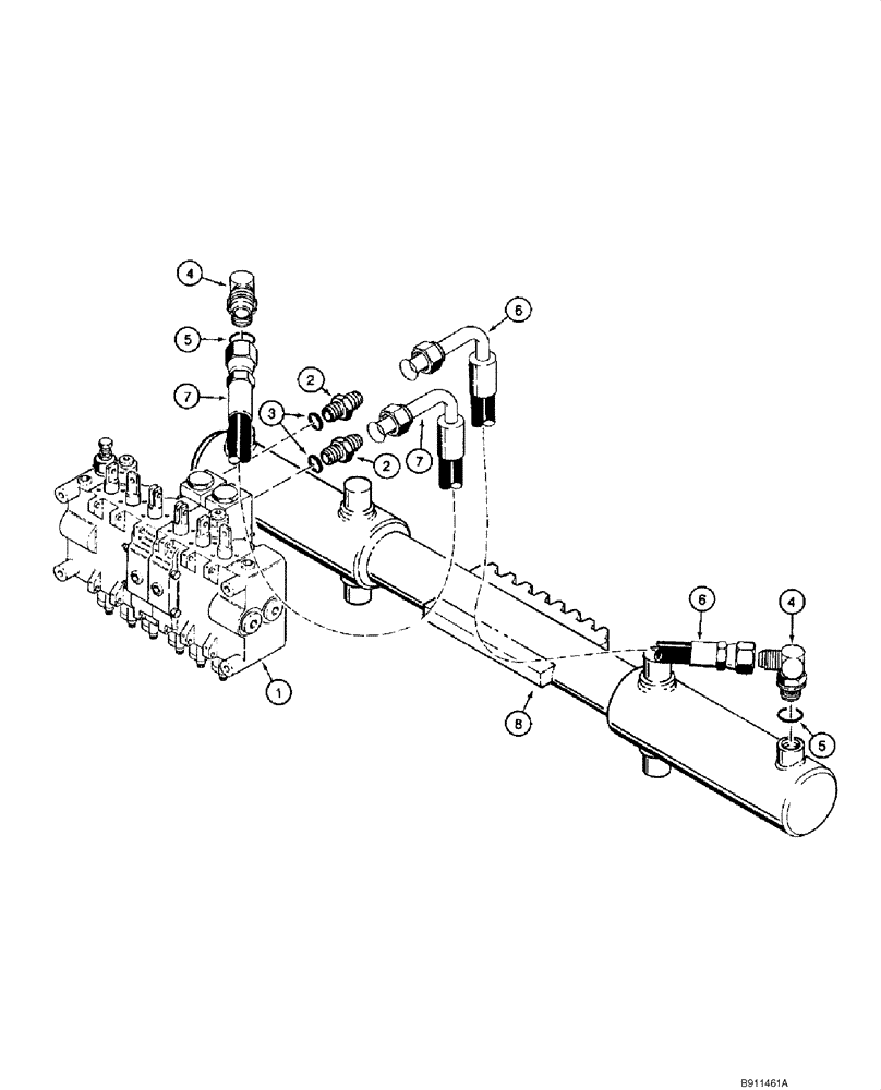 Схема запчастей Case 1845C - (08-59) - HYDRAULIC SYSTEM - BACKHOE SWING CYLINDER (NORTH AMERICA), D125 (08) - HYDRAULICS