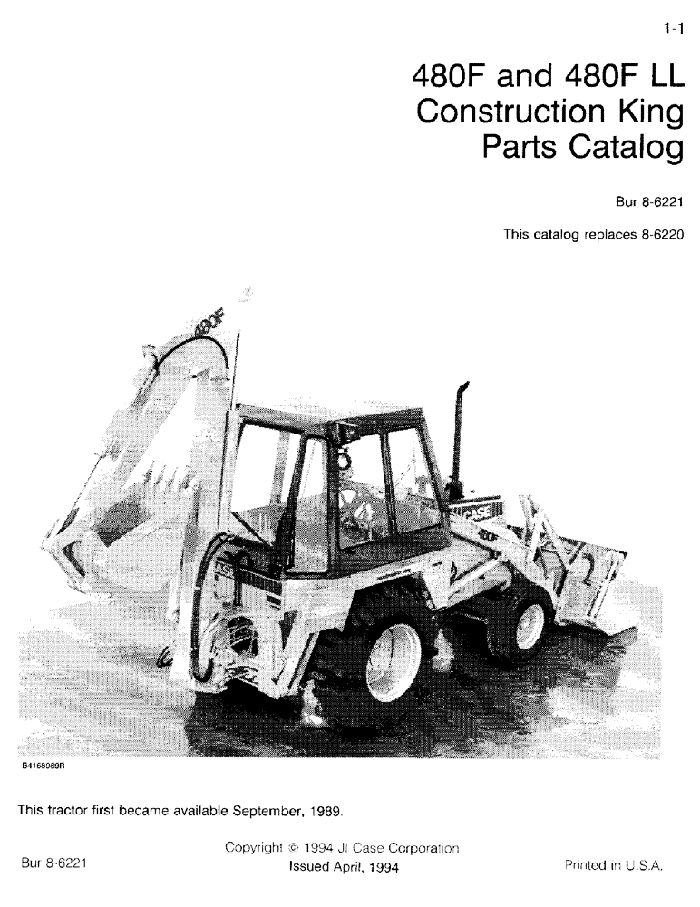 Схема запчастей Case 480F LL - (1-01) - 480F AND 480F LL CONSTRUCTION KING PARTS CATALOG (00) - PICTORIAL INDEX