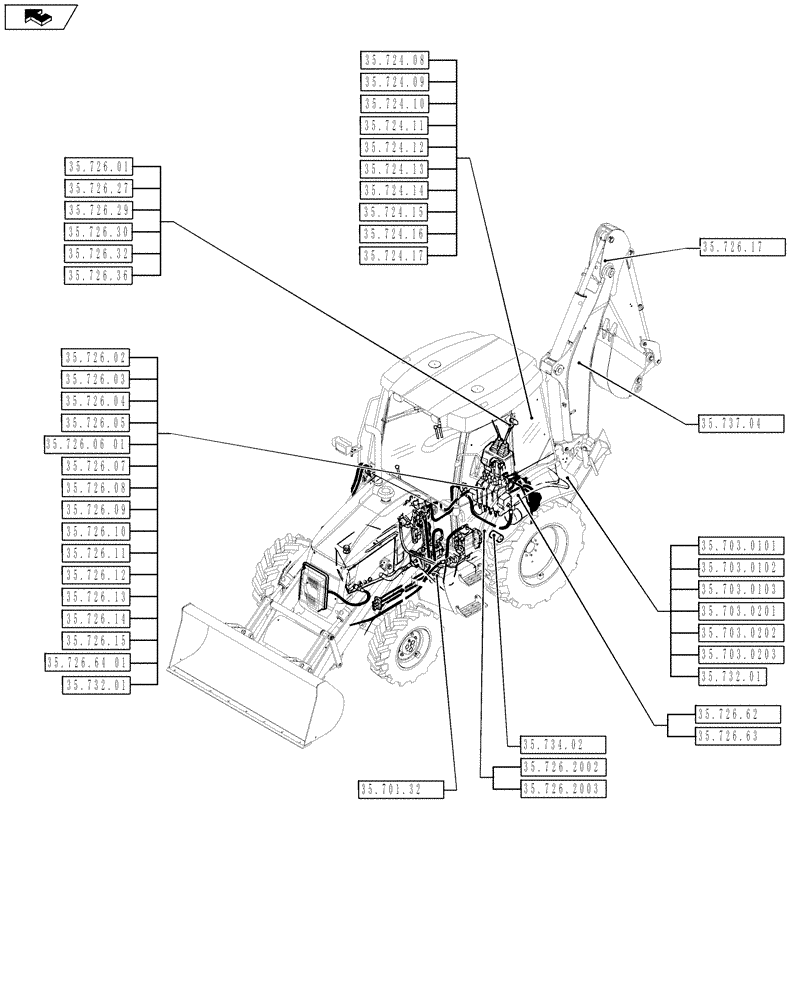 Схема запчастей Case 580SN - (35.000.00[03]) - PICTORIAL INDEX - HYDRAULIC SYSTEM (35) - HYDRAULIC SYSTEMS
