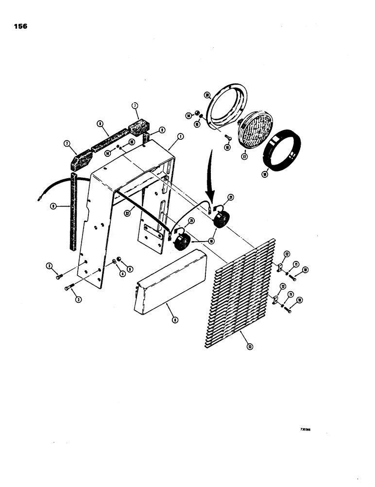 Схема запчастей Case 480B - (156) - RADIATOR WRAPPER, GRILLE AND HEAD LIGHTS 