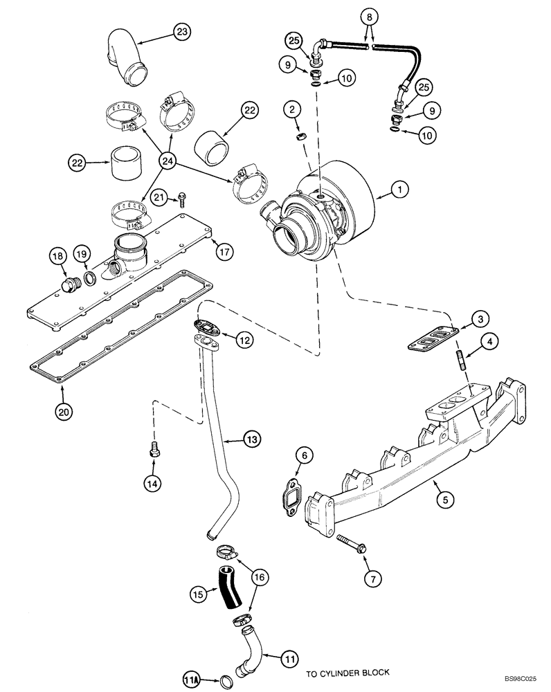 Схема запчастей Case 1150H_IND - (02-11) - TURBOCHARGER SYSTEM (02) - ENGINE