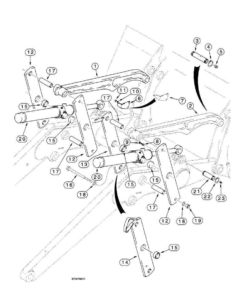 Схема запчастей Case 580L - (9-027) - LOADER FRAME BUCKET LINKS AND BUCKET CYLINDER LINKS (09) - CHASSIS/ATTACHMENTS