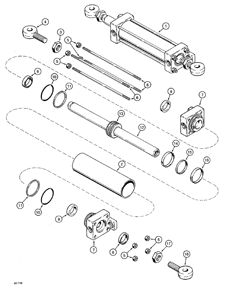 Схема запчастей Case 590 - (5-14) - STEERING CYLINDER, TWO-WHEEL DRIVE FRONT AXLE (05) - STEERING