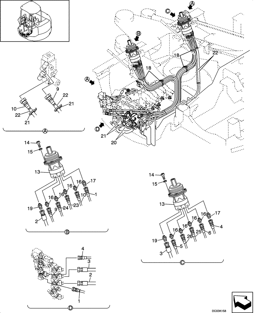 Схема запчастей Case CX47 - (08-07[00]) - HYDRAULICS - PILOT CONTROL LINES, REMOTE CONTROL (08) - HYDRAULICS