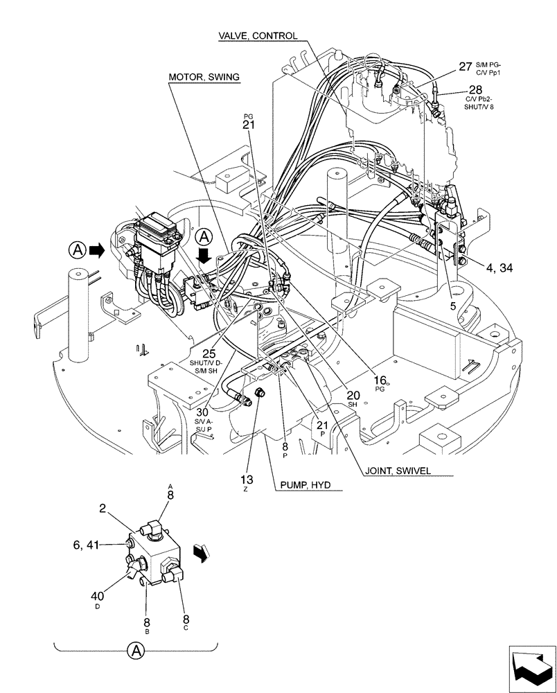 Схема запчастей Case CX31B - (01-061[01]) - CONTROL LINES, VALVE, WITH A PUMP Z PORT (35) - HYDRAULIC SYSTEMS